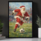 Christmas Santa Claus Soccer Canvas Painting, Santa Playing Soccer Sport Oil Painting Wall Art Decor, Xmas Poster Gift For Soccer Lover