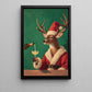 Funny Christmas Reindeer Canvas Painting, Deer In Santa Suit Drinking Champagne Wall Art Decor, Xmas Poster Gift For Wine Lover