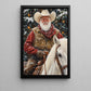 Christmas Cowboy Canvas Painting, Santa Riding White Horse Wall Art Decor, Xmas Poster Gift For Cowboys