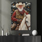 Christmas Cowboy Canvas Painting, Santa Riding White Horse Wall Art Decor, Xmas Poster Gift For Cowboys