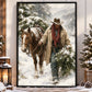 Christmas Santa Cowboy Canvas Painting, Cowboy And Horse Bringing Home Wall Art Decor, Xmas Poster Gift For Cowboys