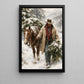 Christmas Santa Cowboy Canvas Painting, Cowboy And Horse Bringing Home Wall Art Decor, Xmas Poster Gift For Cowboys