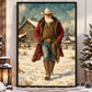 Western Christmas Cowboy Canvas Painting, Howdy Christmas Cowboy Santa Wall Art Decor, Xmas Poster Gift For Cowboys