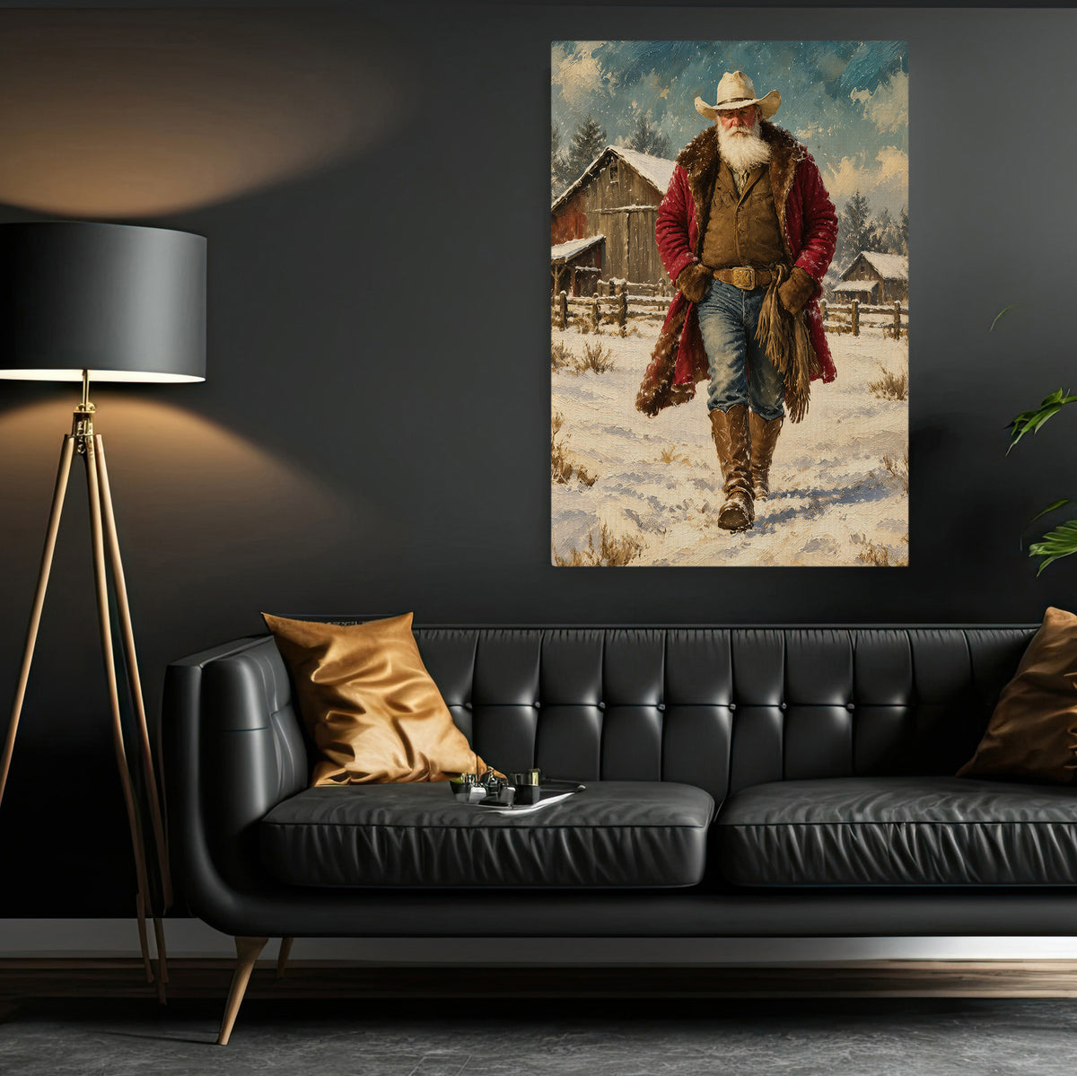 Western Christmas Cowboy Canvas Painting, Howdy Christmas Cowboy Santa Wall Art Decor, Xmas Poster Gift For Cowboys