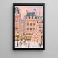 Pink Christmas Village Canvas Painting, Snowy Paris Street Christmas Tree Wall Art Decor, Xmas Poster Gift