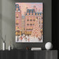Pink Christmas Village Canvas Painting, Snowy Paris Street Christmas Tree Wall Art Decor, Xmas Poster Gift