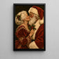 Romantic Christmas Couple Canvas Painting, Santa And Mrs Claus Kissing Wall Art Decor, Xmas Poster Gift For Couple