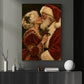 Romantic Christmas Couple Canvas Painting, Santa And Mrs Claus Kissing Wall Art Decor, Xmas Poster Gift For Couple