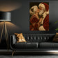 Romantic Christmas Couple Canvas Painting, Santa And Mrs Claus Kissing Wall Art Decor, Xmas Poster Gift For Couple