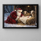 Christmas Nativity Manger Scene Canvas Painting, Santa Kneeling Before Baby Jesus Christmas Wall Art Decor, Xmas Poster Gift