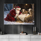 Christmas Nativity Manger Scene Canvas Painting, Santa Kneeling Before Baby Jesus Christmas Wall Art Decor, Xmas Poster Gift