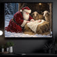 Christmas Nativity Manger Scene Canvas Painting, Santa Kneeling Before Baby Jesus Christmas Wall Art Decor, Xmas Poster Gift