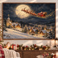 Santa Claus Sleigh Christmas Canvas Painting, Reindeer Flying Over Snowy Village Wall Art Decor, Xmas Poster Gift To Decor House Or Office