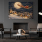 Santa Claus Sleigh Christmas Canvas Painting, Reindeer Flying Over Snowy Village Wall Art Decor, Xmas Poster Gift To Decor House Or Office