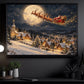Santa Claus Sleigh Christmas Canvas Painting, Reindeer Flying Over Snowy Village Wall Art Decor, Xmas Poster Gift To Decor House Or Office