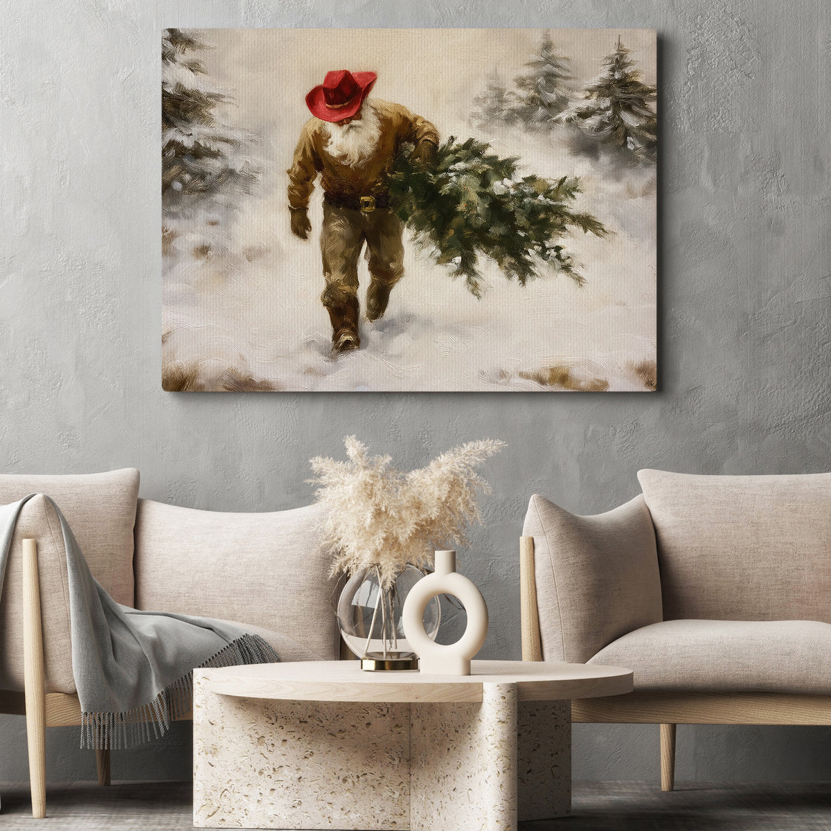 Christmas Western Cowboy Canvas Painting, A Cowboy's Christmas Tradition Wall Art Decor, Xmas Poster Gift For Cowboys