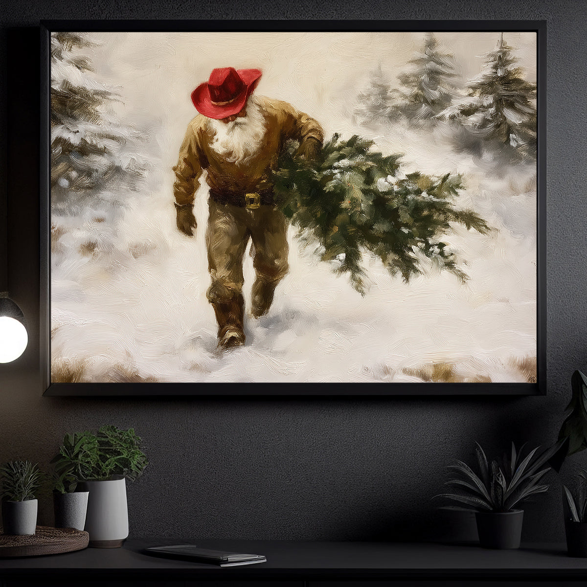 Christmas Western Cowboy Canvas Painting, A Cowboy's Christmas Tradition Wall Art Decor, Xmas Poster Gift For Cowboys