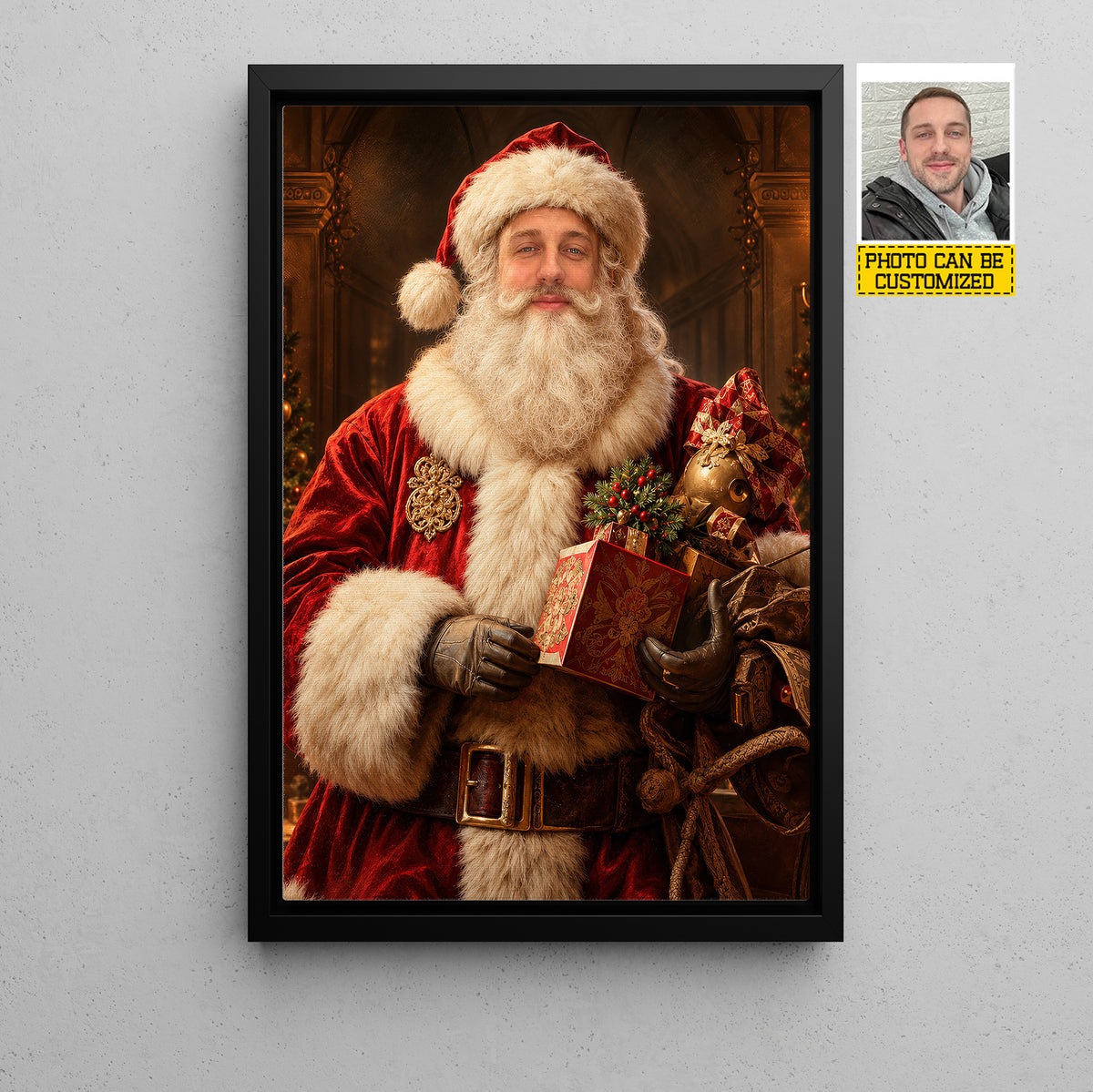 Personalized Santa Claus Canvas Painting, Custom Face Christmas Portrait Wall Art Decor, Xmas Poster Gift