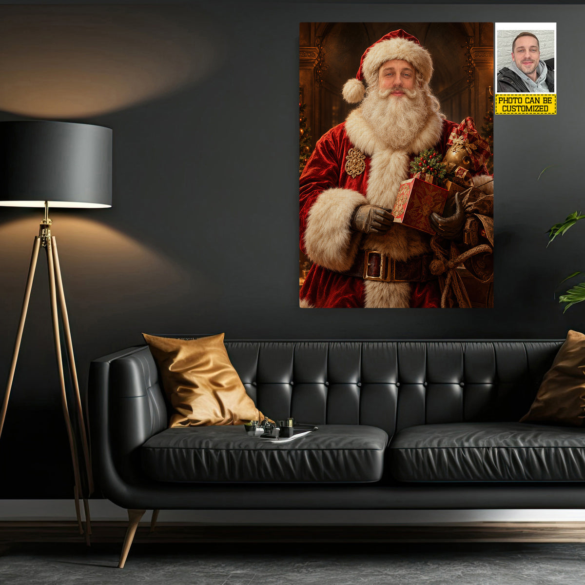 Personalized Santa Claus Canvas Painting, Custom Face Christmas Portrait Wall Art Decor, Xmas Poster Gift