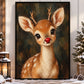 Christmas Rudolph Reindeer Canvas Painting, Red Nose Baby Deer Wall Art Decor, Xmas Poster Gift For Reindeer Lover