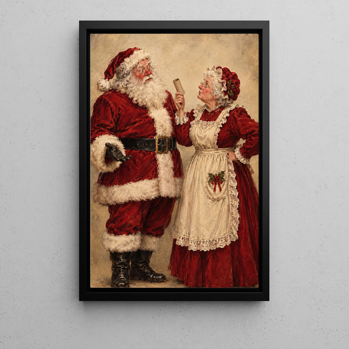 Funny Christmas Toilet Santa and Mrs Claus Canvas Painting, Santa's In Trouble Again Bathroom Wall Art Decor, Xmas Restroom Poster Gift