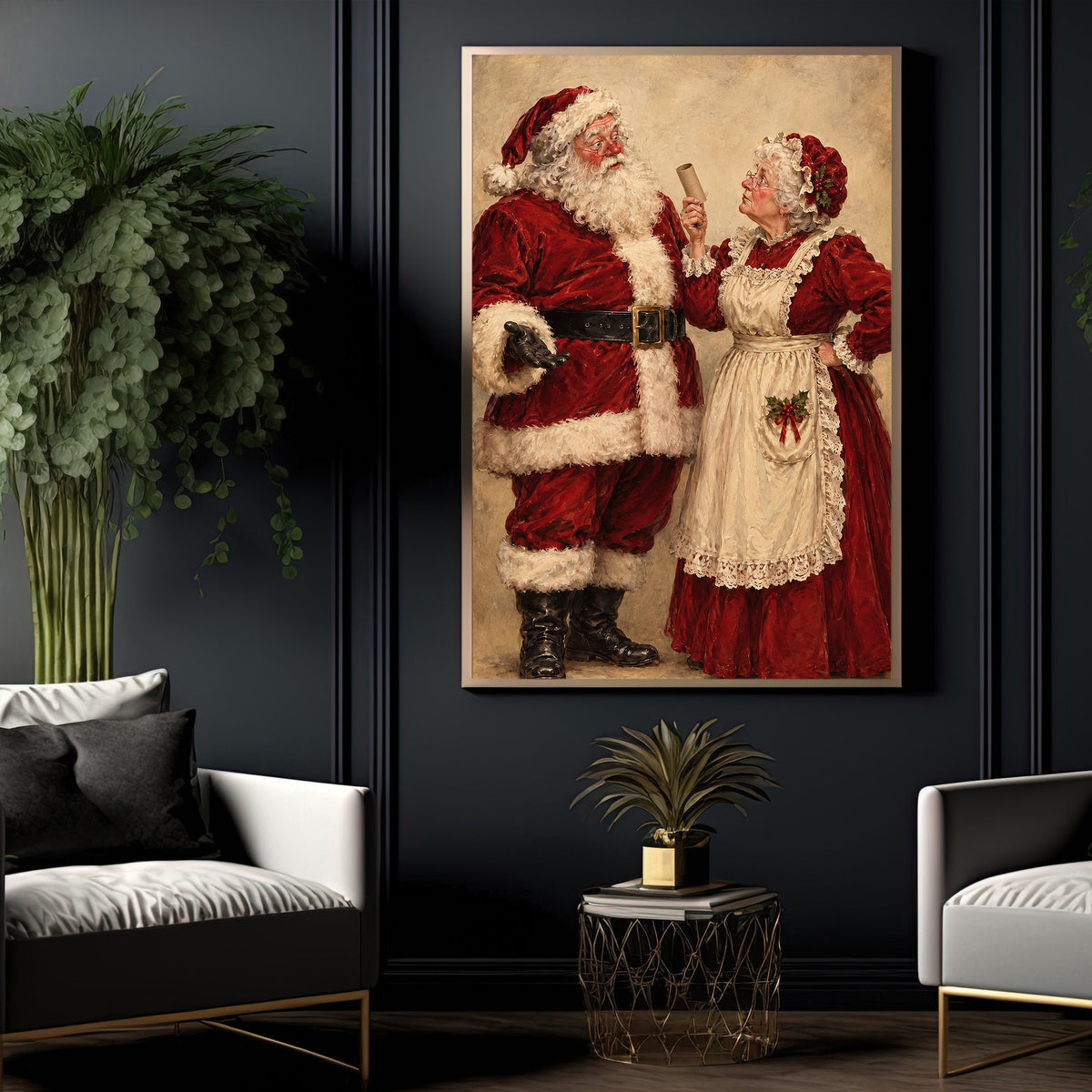 Funny Christmas Toilet Santa and Mrs Claus Canvas Painting, Santa's In Trouble Again Bathroom Wall Art Decor, Xmas Restroom Poster Gift