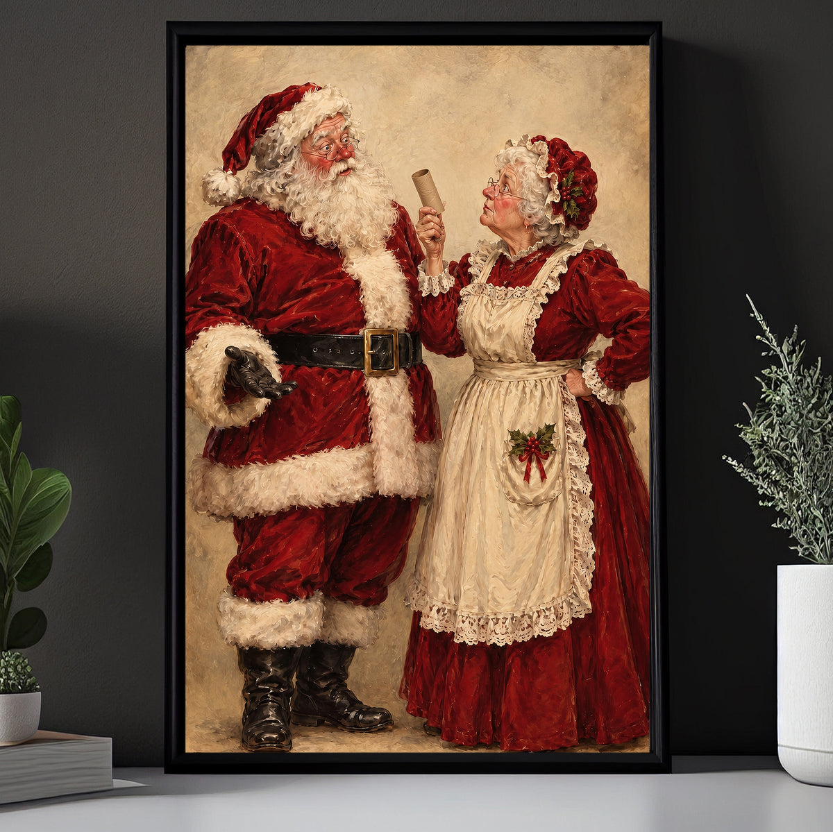 Funny Christmas Toilet Santa and Mrs Claus Canvas Painting, Santa's In Trouble Again Bathroom Wall Art Decor, Xmas Restroom Poster Gift