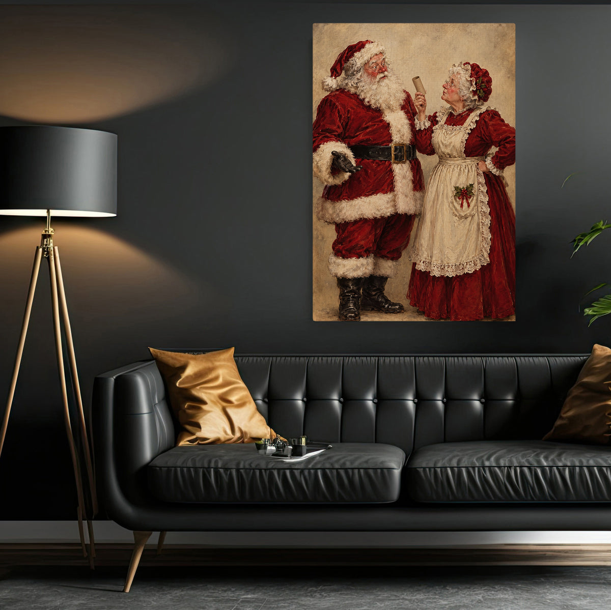 Funny Christmas Toilet Santa and Mrs Claus Canvas Painting, Santa's In Trouble Again Bathroom Wall Art Decor, Xmas Restroom Poster Gift