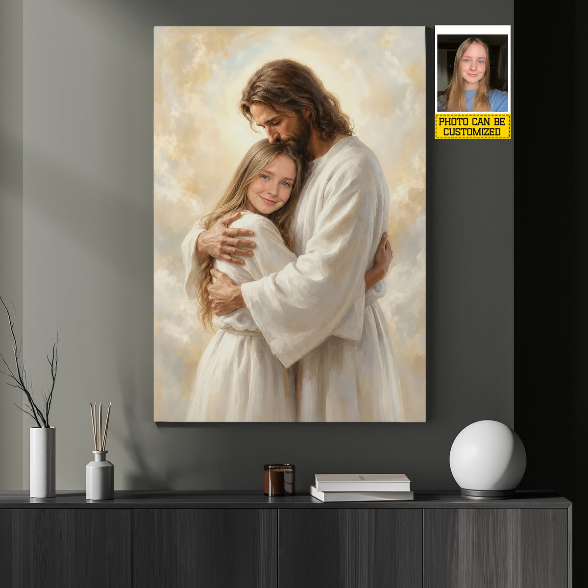 Personalized Jesus Hugging You Canvas Painting, In The Arms Of Jesus Wall Art Decor, Poster Gift For Christians
