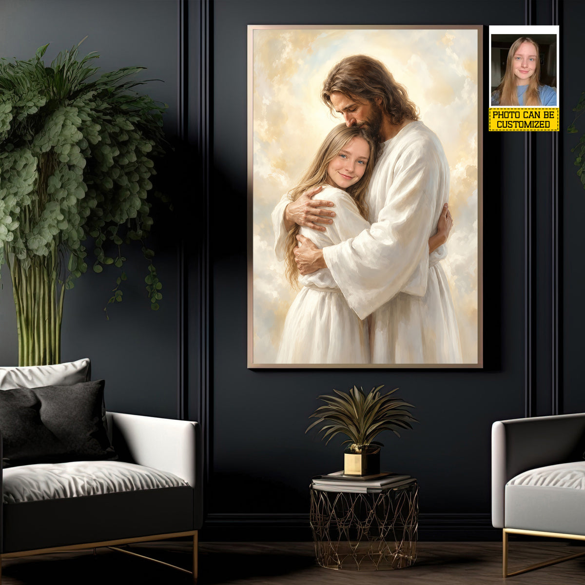 Personalized Jesus Hugging You Canvas Painting, In The Arms Of Jesus Wall Art Decor, Poster Gift For Christians