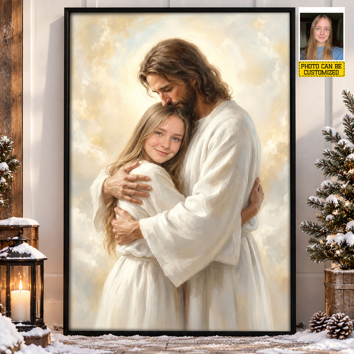 Personalized Jesus Hugging You Canvas Painting, In The Arms Of Jesus Wall Art Decor, Poster Gift For Christians