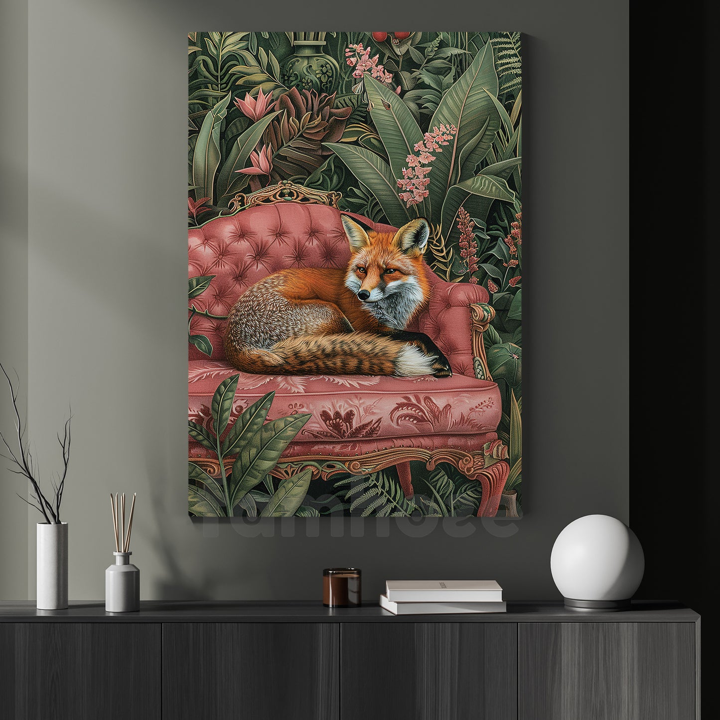 Relaxing Fox Canvas Painting, The Velvet Fox Wall Art Decor, Poster Gift For Fox Lovers