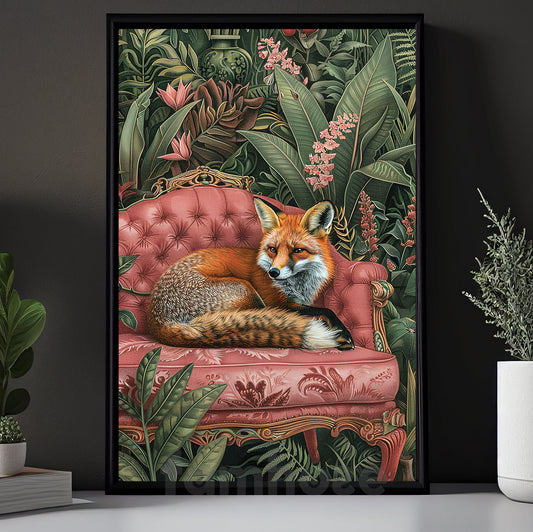 Relaxing Fox Canvas Painting, The Velvet Fox Wall Art Decor, Poster Gift For Fox Lovers