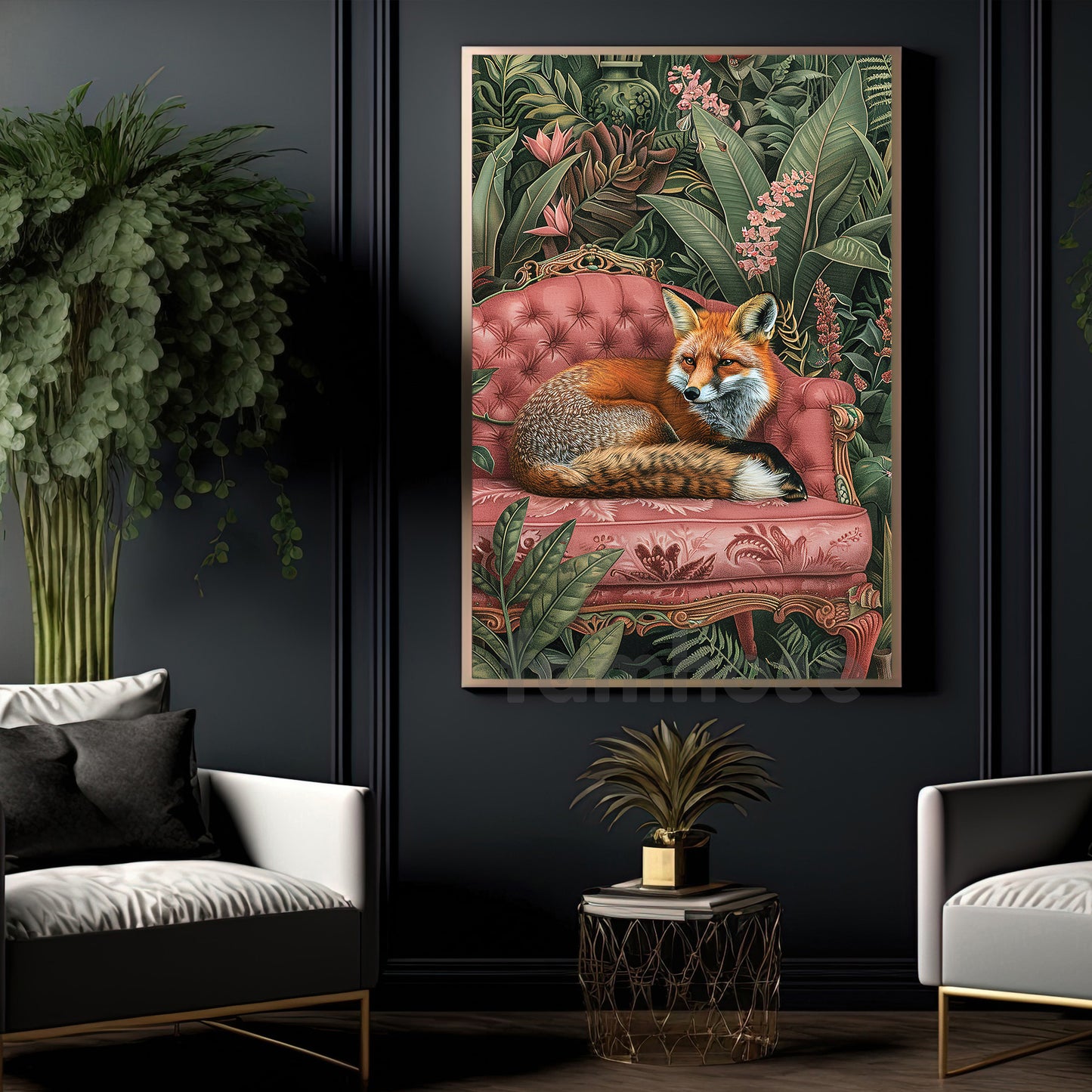 Relaxing Fox Canvas Painting, The Velvet Fox Wall Art Decor, Poster Gift For Fox Lovers