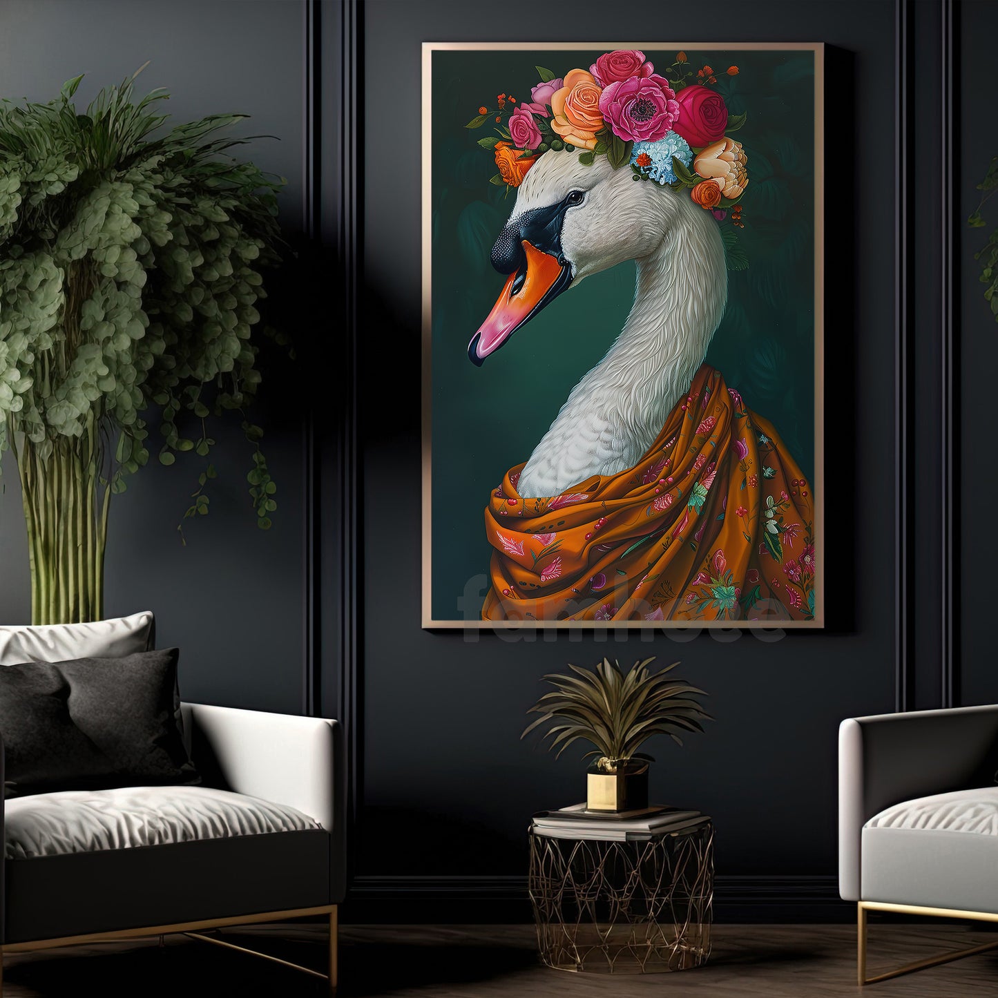 Victorian Swan Canvas Painting, The Regal Swan Wall Art Decor, Poster Gift For Swan Lovers