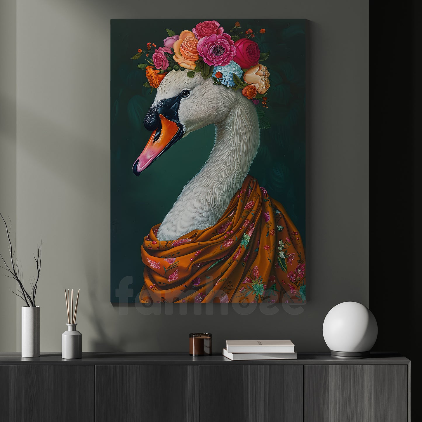 Victorian Swan Canvas Painting, The Regal Swan Wall Art Decor, Poster Gift For Swan Lovers