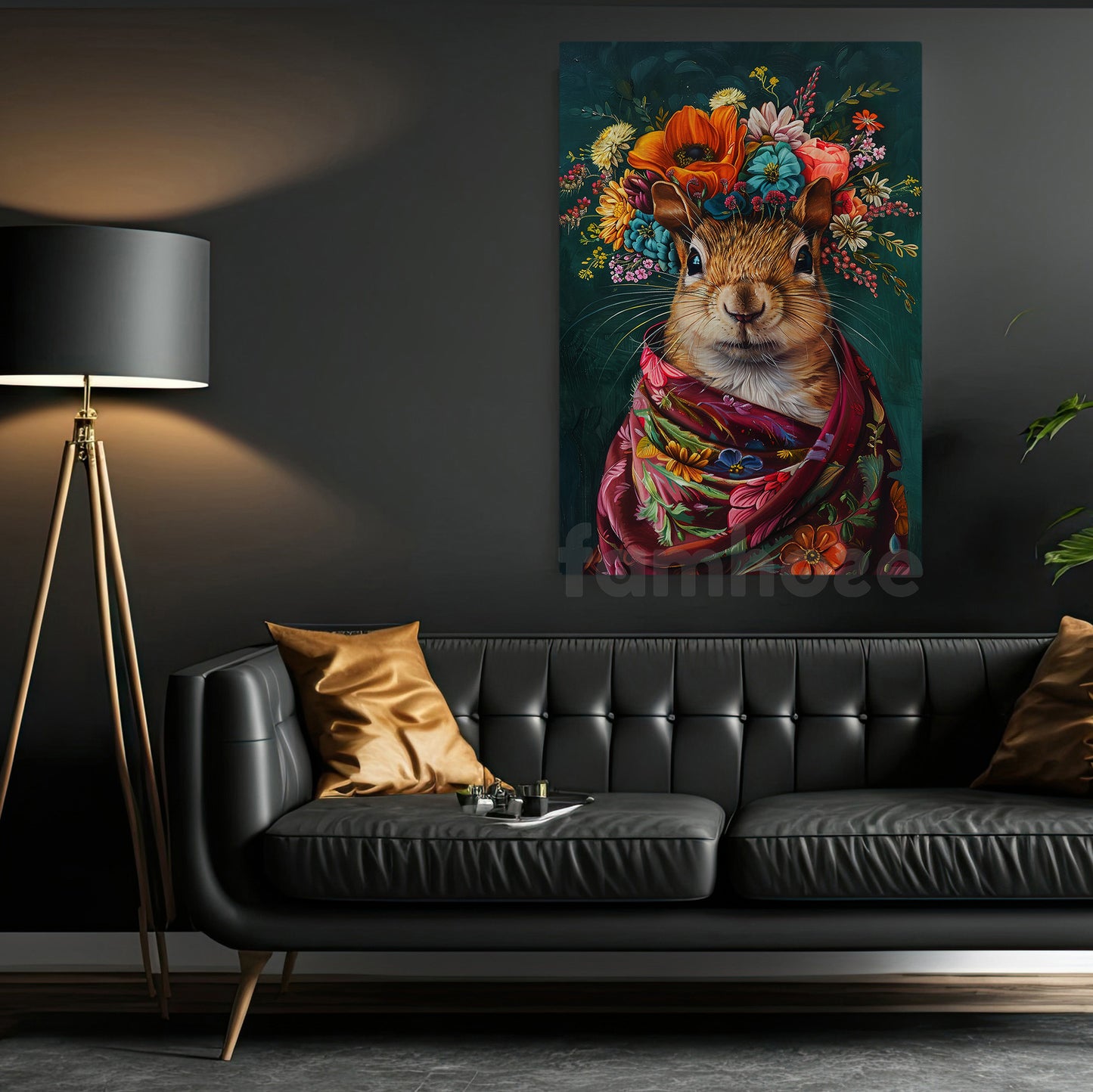 Floral Squirrel Canvas Painting, Elegant Squirrel In Floral Cloak Wall Art Decor, Poster Gift For Squirrel Lovers