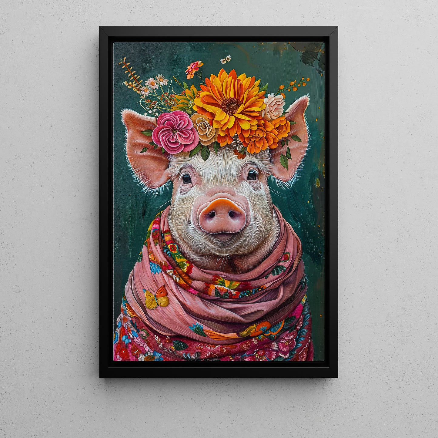 Floral Victorian Pig Canvas Painting, Victorian Animal Wall Art Decor, Poster Gift For Pig Lovers