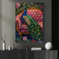 Peacock Canvas Painting, Elegant Peacock On Pink Sofa Wall Art Decor, Poster Gift For Peacock Lovers
