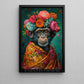 Floral Monkey Canvas Painting, Artistic Chimp Wall Art Decor, Poster Gift For Monkey Lovers