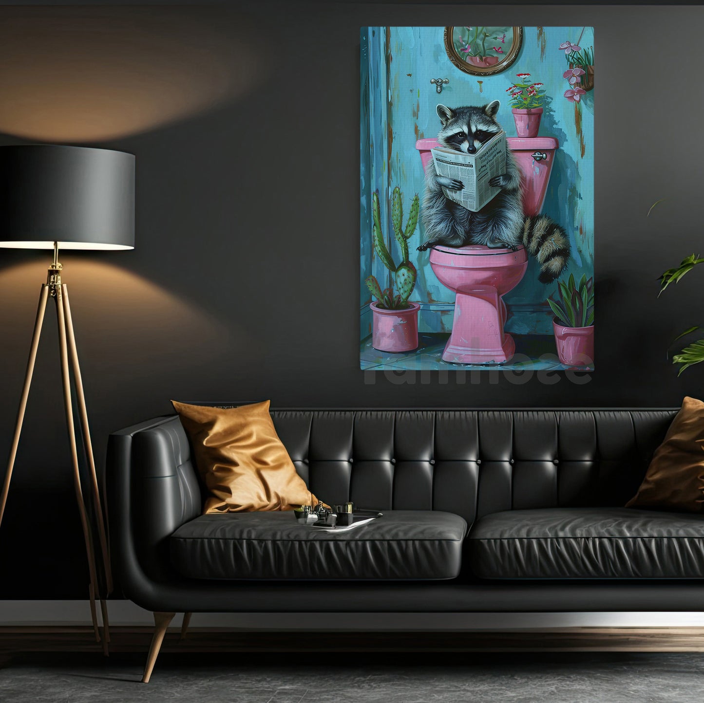 Funny Raccoon Bathroom Canvas Painting, Reading Raccoon Wall Art Decor, Poster Gift To Decor House Or Toilet