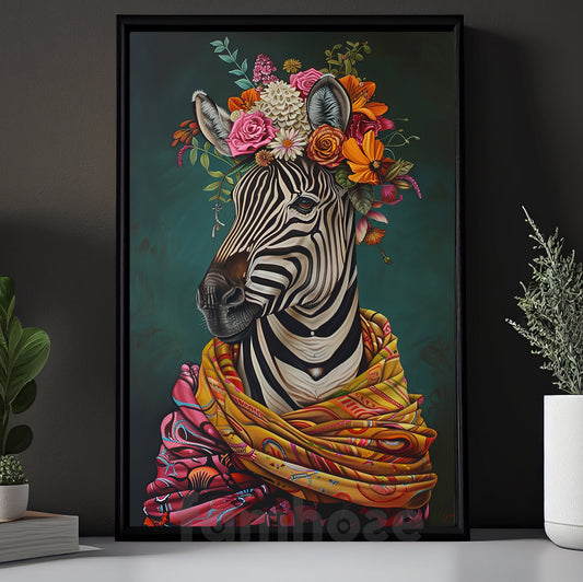 Regal Zebra Canvas Painting, The Floral Monarch Wall Art Decor, Poster Gift For Zebra Lovers