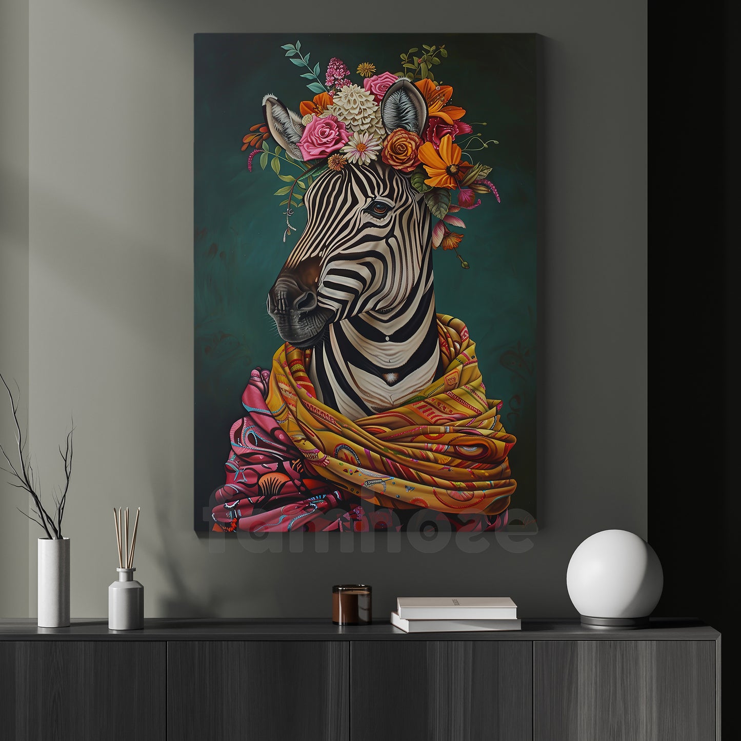 Regal Zebra Canvas Painting, The Floral Monarch Wall Art Decor, Poster Gift For Zebra Lovers