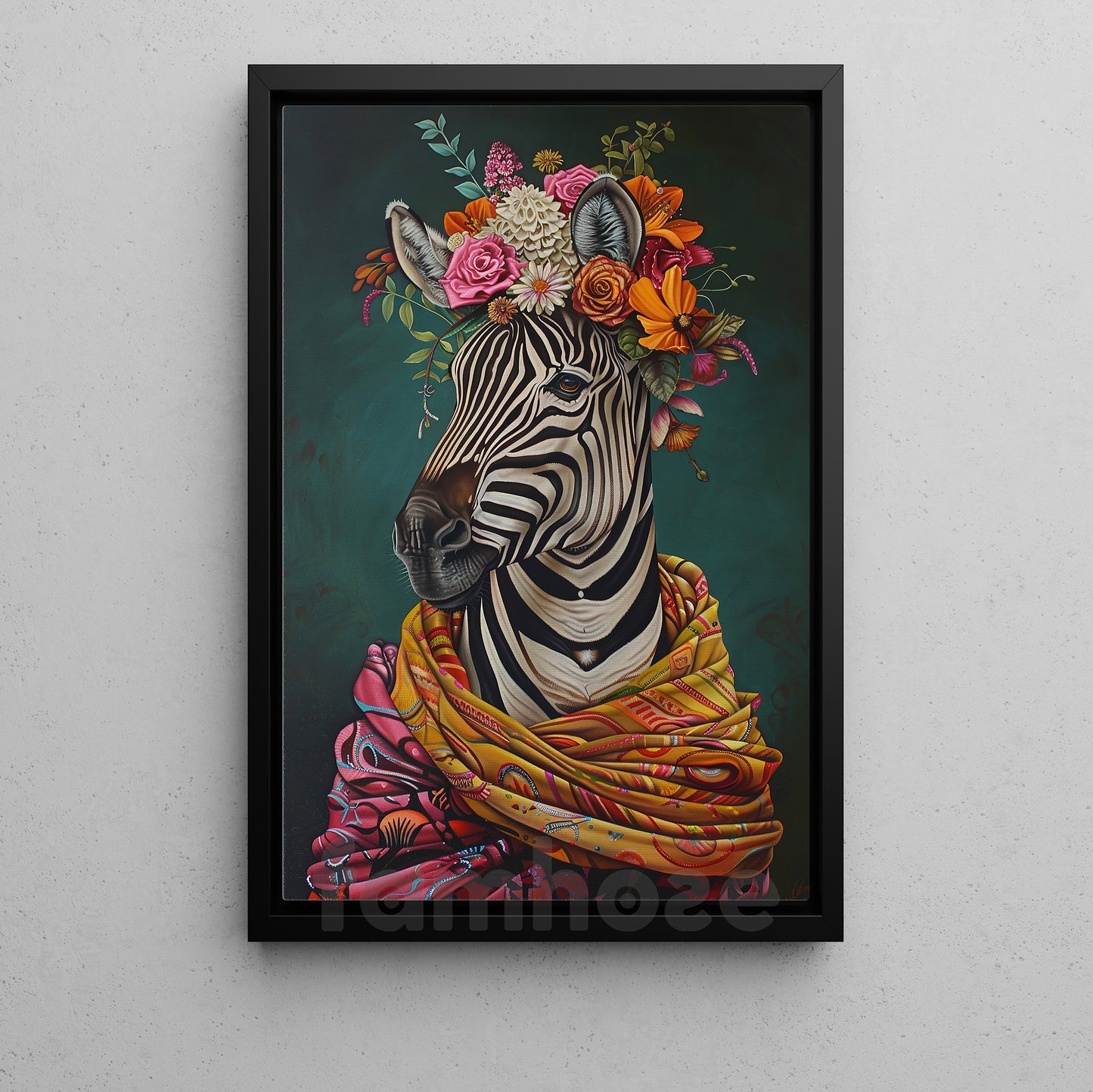 Regal Zebra Canvas Painting, The Floral Monarch Wall Art Decor, Poster Gift For Zebra Lovers