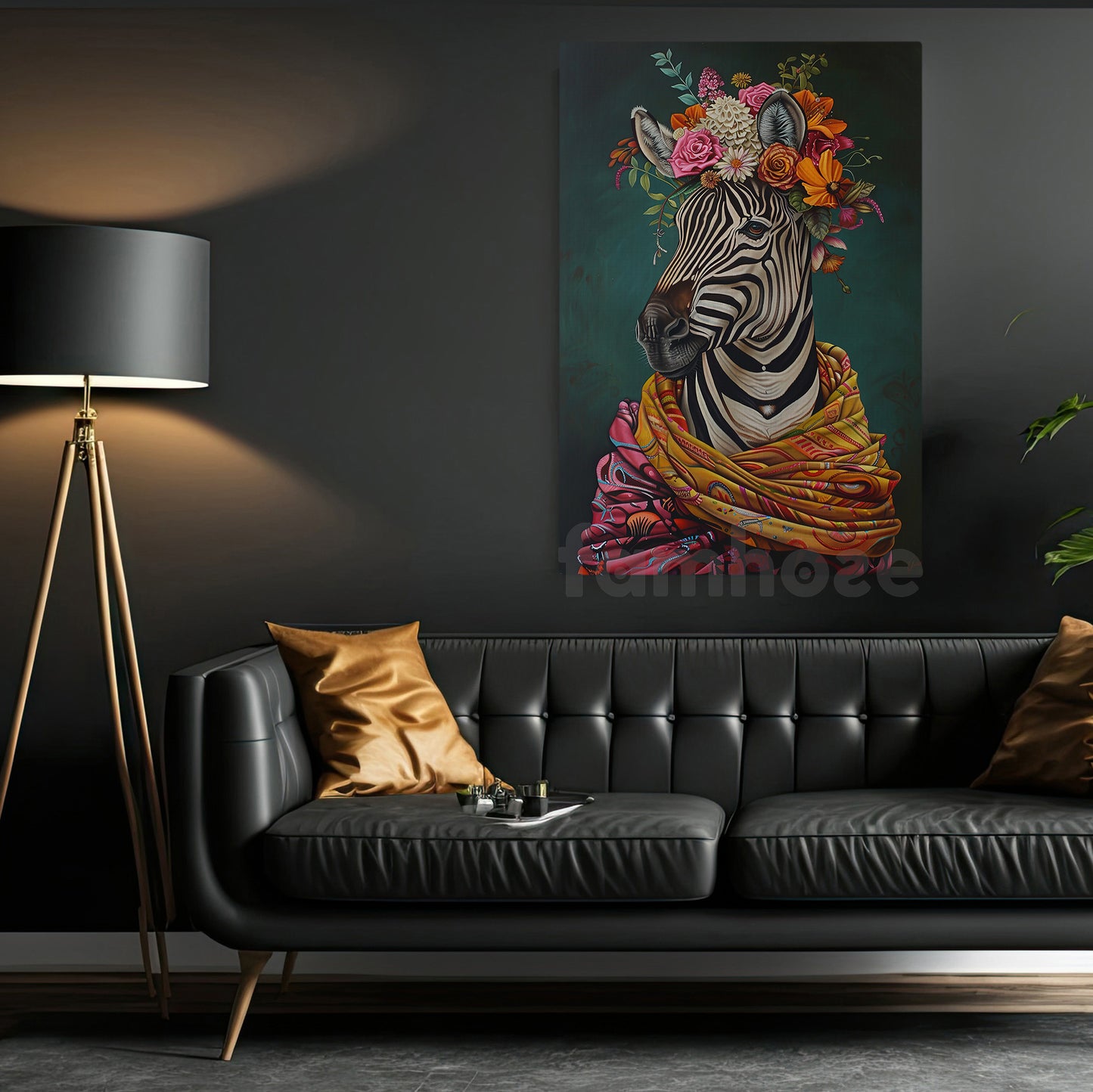 Regal Zebra Canvas Painting, The Floral Monarch Wall Art Decor, Poster Gift For Zebra Lovers