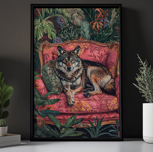 The Wolf's Luxe Lounge, Floral Victorian Wolf Canvas Painting, Victorian Animal Wall Art Decor, Poster Gift For Wolf Lovers