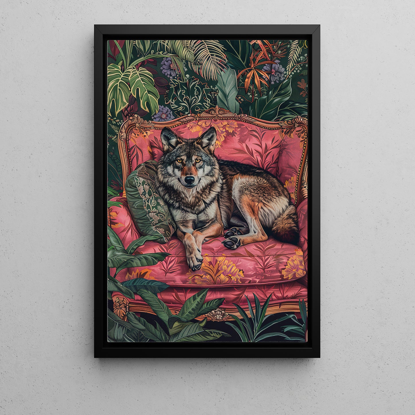 The Wolf's Luxe Lounge, Floral Victorian Wolf Canvas Painting, Victorian Animal Wall Art Decor, Poster Gift For Wolf Lovers