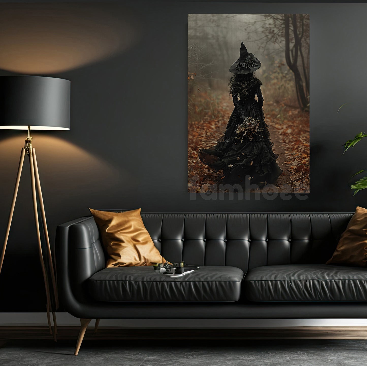 Halloween Witch Canvas Painting, Dark Earth Witch In Forest Spooky Season Wall Art Decor, Halloween Poster Gift For Witch Lover