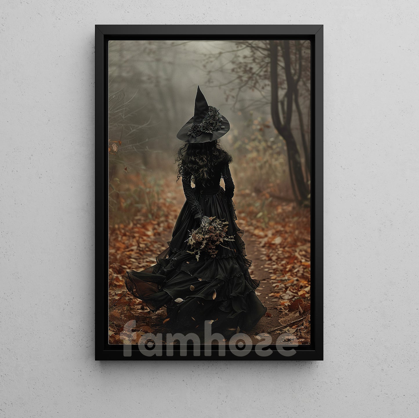 Halloween Witch Canvas Painting, Dark Earth Witch In Forest Spooky Season Wall Art Decor, Halloween Poster Gift For Witch Lover