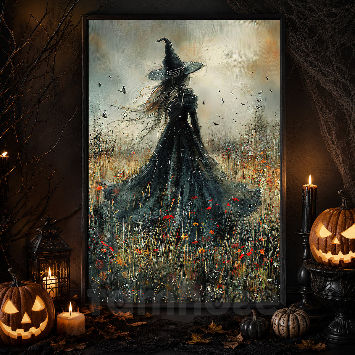 Through The Mystic Field, Witches Canvas Painting, Spooky Season Wall Art Decor, Halloween Poster Gift For Witch Lovers